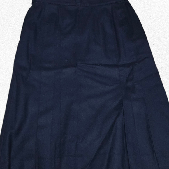 80s Vintage Pendleton Navy Blue Mid Rise Pleated Minimal Wool Midi Skirt Size 6 - Picture 8 of 8